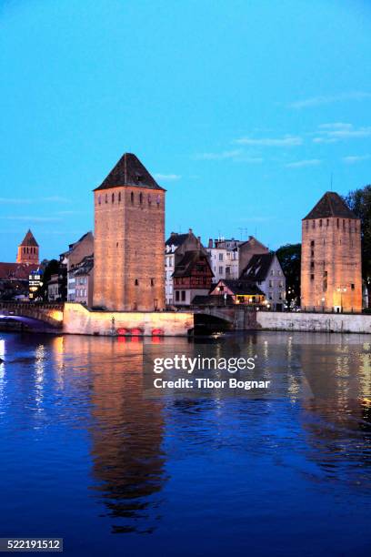 france, alsace, strasbourg, ponts couverts, - river ill stock pictures, royalty-free photos & images