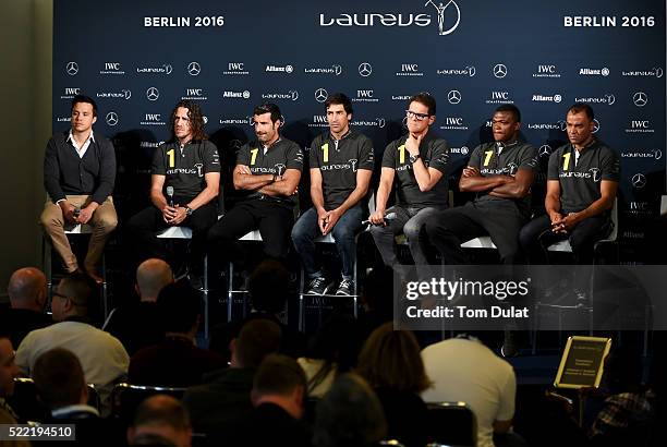 Laureus World Sports Academy members Carles Puyol,Luis Figo,Raul with Laureus Ambassador Fabio Capello and Laureus World Sports Academy members...
