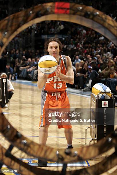 Steve Nash of the Phoenix Suns passes during the Playstation Skills Challenge competition at the Pepsi Center on February 19, 2005 in Denver,...