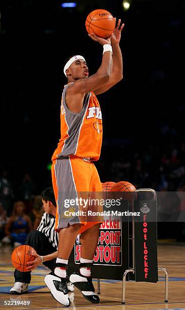 Quentin Richardson of the Phoenix Suns puts up a shot in the Foot Locker Three-Point Shootout, part of 2005 NBA All-Star Weekend at Pepsi Center on...