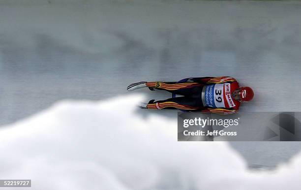 Georg Hackl of Germany competes in the Men's Single Luge during the World Luge Championships on February 19, 2005 at the Utah Olympic Park in Park...