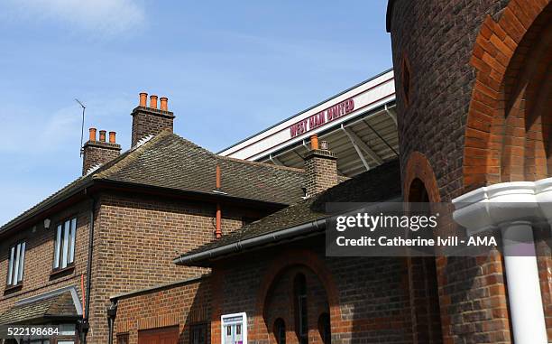 General view outside of the stadium behind some houses before the Emirates FA Cup Sixth Round Replay match between West Ham United and Manchester...