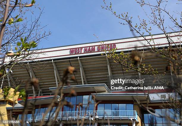 General view outside of the stadium before the Emirates FA Cup Sixth Round Replay match between West Ham United and Manchester United at Boleyn...