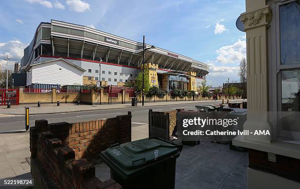 General view outside of the stadium before the Emirates FA Cup Sixth Round Replay match between West Ham United and Manchester United at Boleyn...