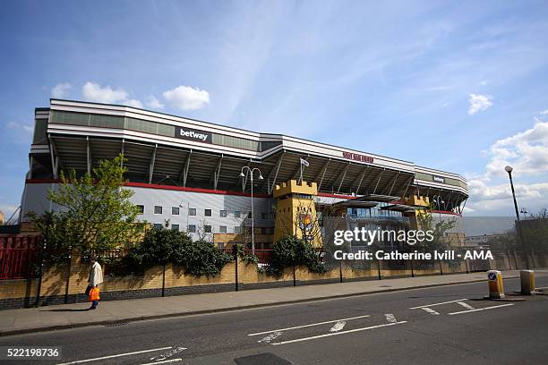 General view outside of the stadium before the Emirates FA Cup Sixth Round Replay match between West Ham United and Manchester United at Boleyn...