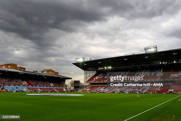 General view of the interior of the stadium before the Emirates FA Cup Sixth Round Replay match between West Ham United and Manchester United at...