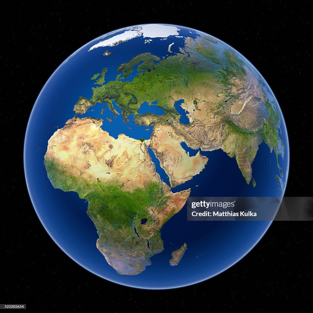 Full earth view from space with topography