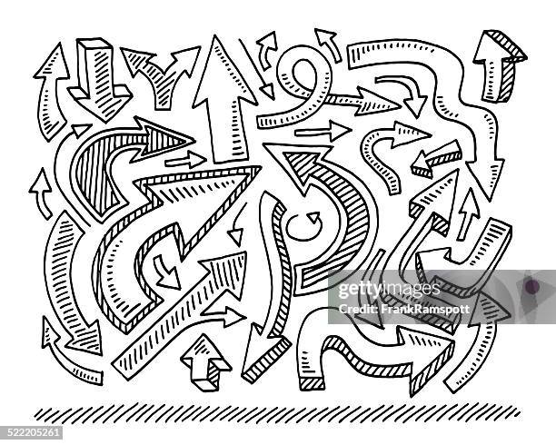 arrow collection directions drawing - bent stock illustrations