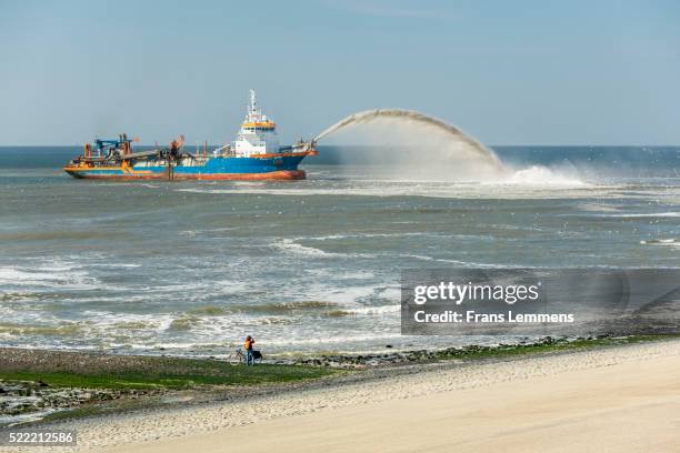 netherlands, petten, reinforcement of sea dike - reclaimed land stock pictures, royalty-free photos & images