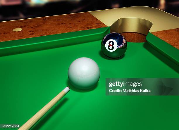 eight ball in the corner pocket - billard tisch stock-fotos und bilder