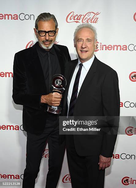 Actors Jeff Goldblum and Brent Spiner, recipients of the Ensemble of the Universe Award for "Independence Day: Resurgence," attend the CinemaCon Big...