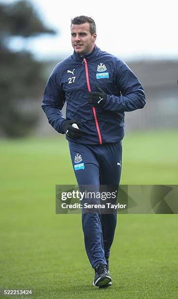 Steven Taylor runs during the Newcastle United Training session at The Newcastle United Training Centre on April 18 in Newcastle upon Tyne, England.