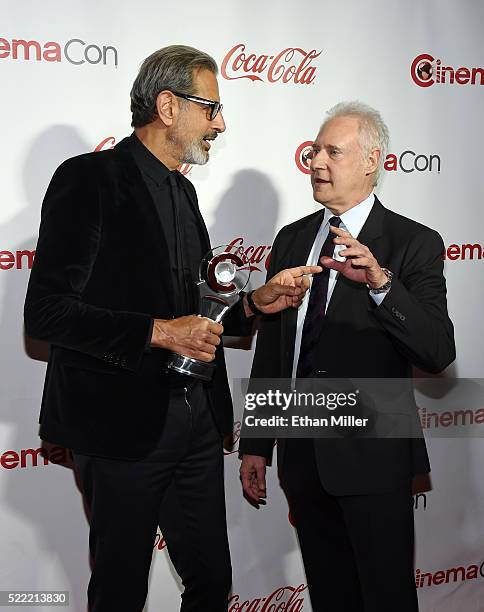 Actors Jeff Goldblum and Brent Spiner, recipients of the Ensemble of the Universe Award for "Independence Day: Resurgence," attend the CinemaCon Big...