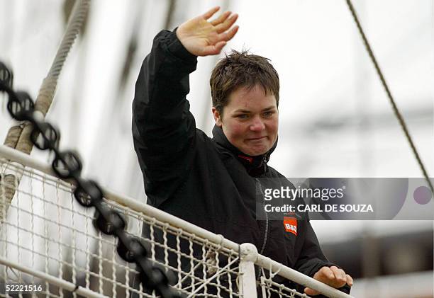 World record holder for sailing solo around the world, British sailor Dame Ellen MacArcthur makes a public appearance on the historic ship, the Cutty...