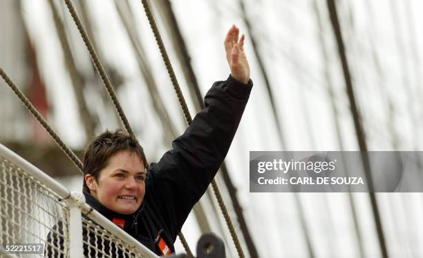 World record holder for sailing solo around the world, British sailor Dame Ellen MacArcthur makes a public appearance on the historic ship, the Cutty...