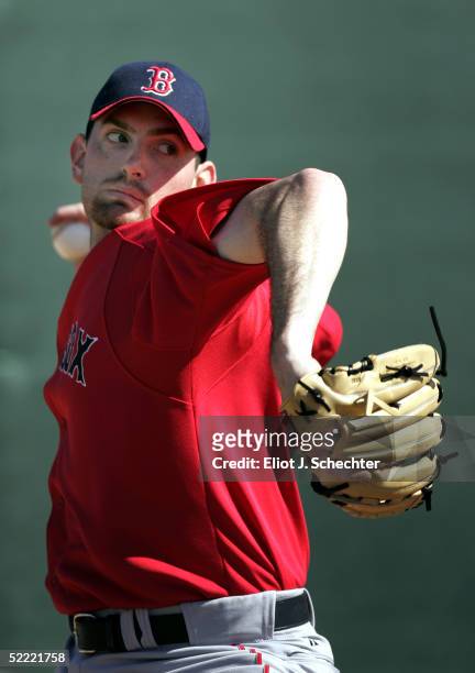 Pitcher Matt Clement of the Boston Red Sox throws during morning workouts on February 20, 2005 at the Boston Red Sox Minor League Spring Training...