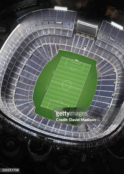 empty soccer stadium, aerial view - empty stadium - fotografias e filmes do acervo