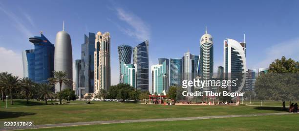 qatar, doha, west bay, business district, skyline, - doha corniche stock pictures, royalty-free photos & images