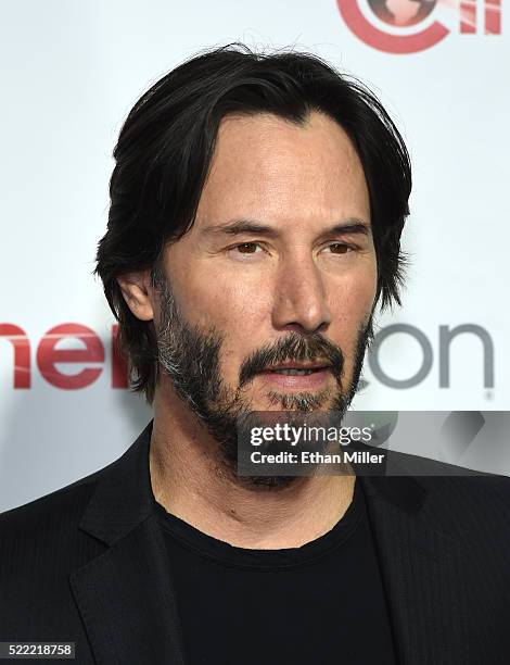 Actor Keanu Reeves, recipient of the Vanguard Award, attends the CinemaCon Big Screen Achievement Awards brought to you by the Coca-Cola Company at...