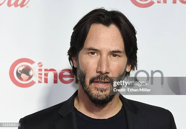 Actor Keanu Reeves, recipient of the Vanguard Award, attends the CinemaCon Big Screen Achievement Awards brought to you by the Coca-Cola Company at...