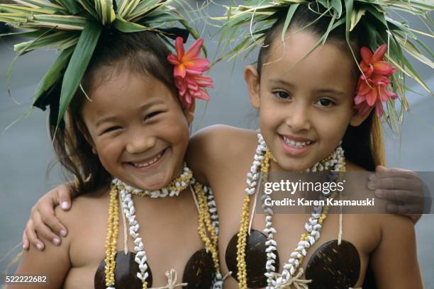young hula dancers - haku lei stock pictures, royalty-free photos & images