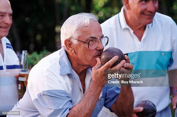 senior bocce players - bocce ball stock pictures, royalty-free photos & images