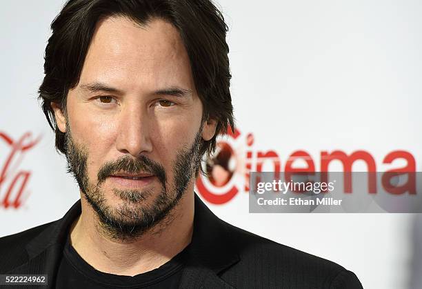 Actor Keanu Reeves, recipient of the Vanguard Award, attends the CinemaCon Big Screen Achievement Awards brought to you by the Coca-Cola Company at...