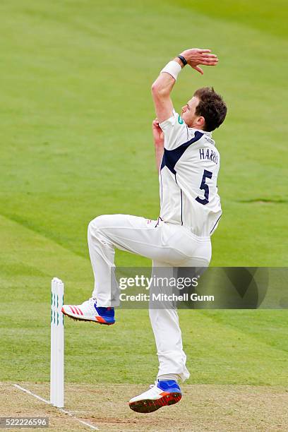 James Harris of Middlesex bowling during the Specsavers County Championship Division One match between Middlesex and Warwickshire at Lords Cricket...