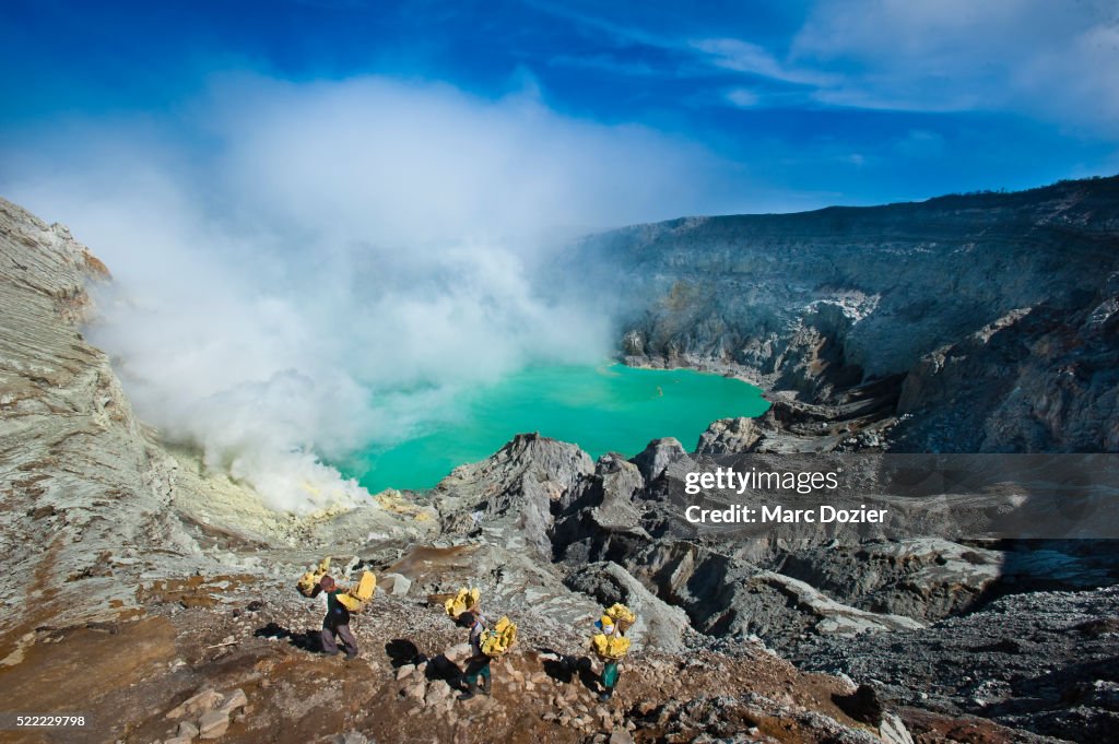 Kawah Ijen sulfur carriers in Java