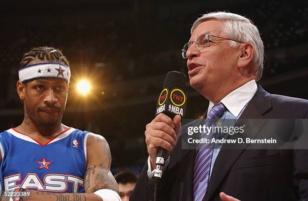 Commissioner David Stern announces Allen Iverson of the Eastern Conference All-Stars as MVP of the 54th All-Star Game, part of 2005 NBA All-Star...