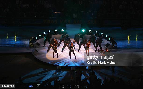 Destiny's Child performs at the 2005 NBA All Star Game at the Pepsi Center on February 20, 2005 in Denver, Colorado.