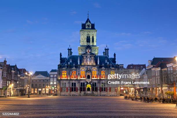 netherlands, delft, townhall. dawn - delft stock pictures, royalty-free photos & images