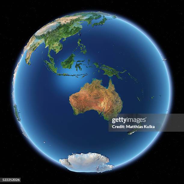 full earth view with topographical superelevation. australia - map australia stock pictures, royalty-free photos & images