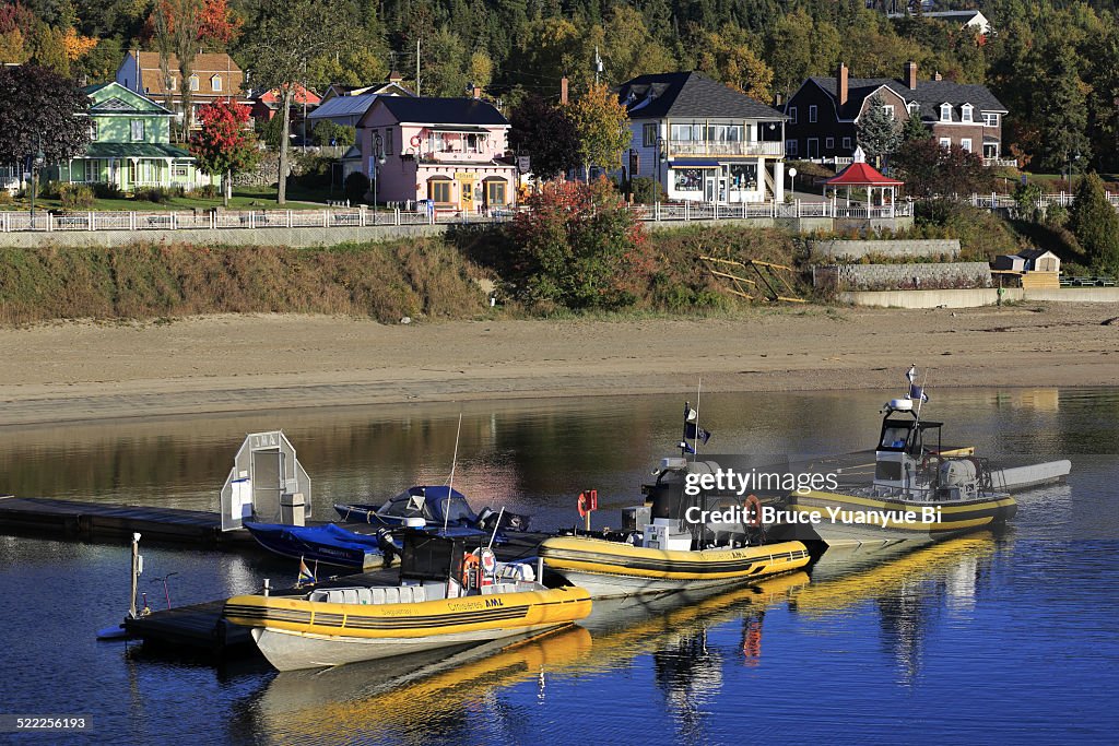 Zodiac boats and Tadoussac