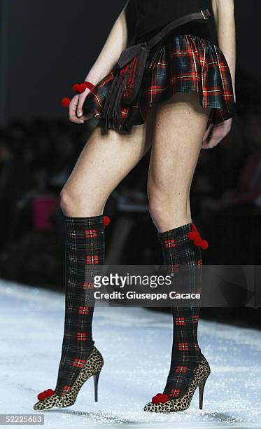 Models walk down the runway at the Blugirl fashion show as part of Milan Fashion Week Autumn/Winter 2005/6 at Fiera di Milano on February 21, 2005 in...