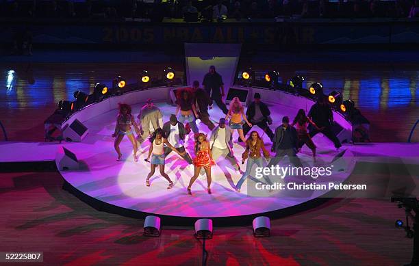 Destiny's Child performs at the 2005 NBA All Star Game at the Pepsi Center on February 20, 2005 in Denver, Colorado.