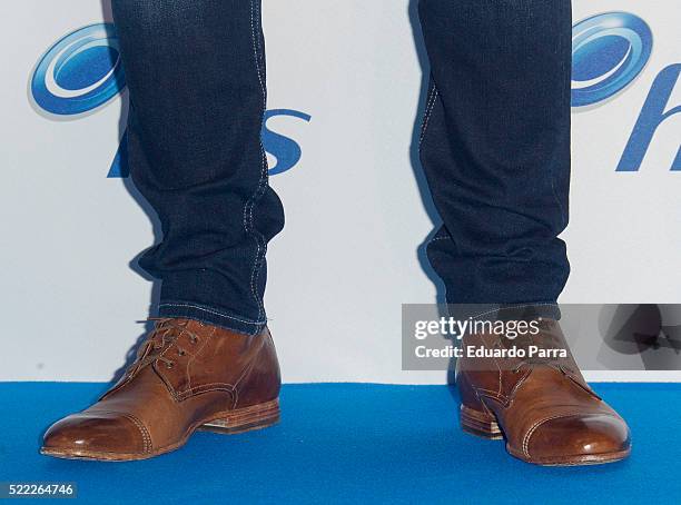 Soccer player Iker Casillas, shoes detail, attends H&S event photocall at Eurostars hotel on April 18, 2016 in Madrid, Spain.