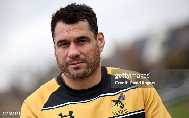 George Smith, the Wasps flank forward, poses during the Wasps media session held at Twyford Avenue training ground on April 18, 2016 in Acton,...