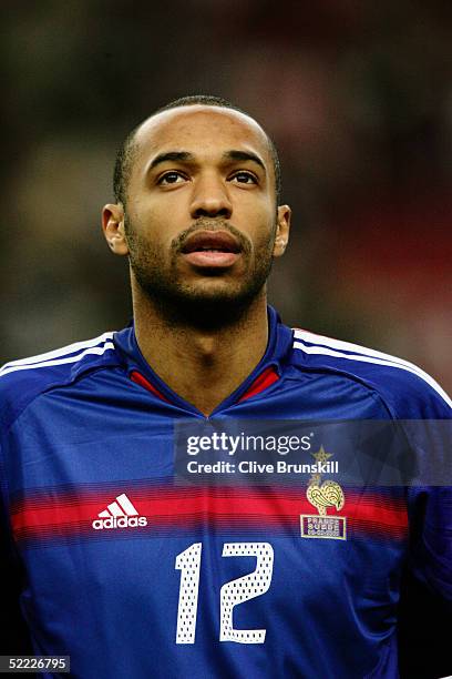 Portrait of Thierry Henry of France prior to the international friendly match between France and Sweden at Stade De France on February 9, 2005 in...