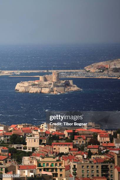 france, provence, marseille, chateau d'if castle aerial view - marseille people stock pictures, royalty-free photos & images