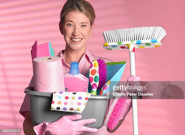 spring cleaning - dustpan and brush stockfoto's en -beelden