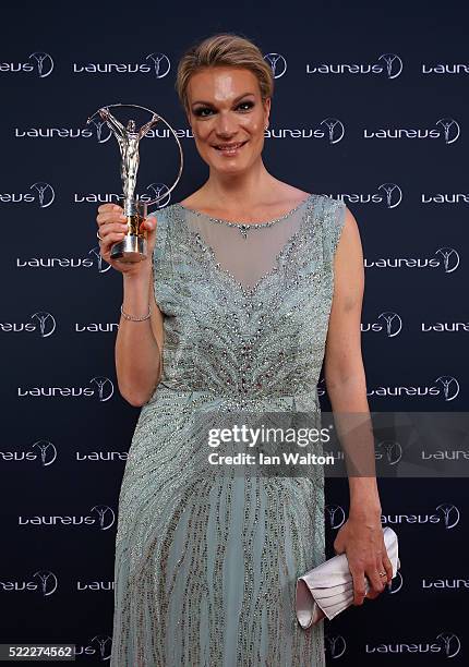 Laureus World Sports Academy member Maria Hoefl-Riesch of Germany attends the 2016 Laureus World Sports Awards at Messe Berlin on April 18, 2016 in...