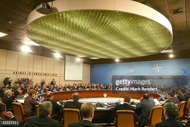 World leaders attend the NATO summit at NATO headquarters February 22, 2005 in Brussels, Belgium. U.S. President George W. Bush is in Belgium on a...