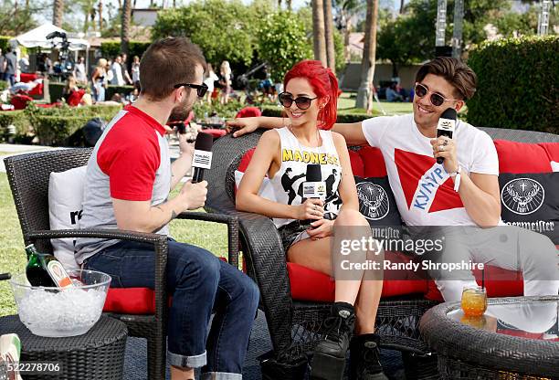 Mike Del Rio and Crista Ru of Powers attend the Coachella Republic Records Jaegermeister Party on April 16, 2016 in Palm Springs, California.