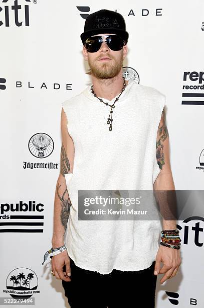 Musician Brian Kelley of Florida Georgia Line attends the Coachella Republic Records Jaegermeister Party at Republic House on April 17, 2016 in Palm...