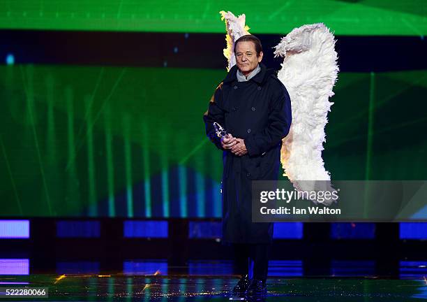 Host Bill Murray on stage dressed as an angel during the 2016 Laureus World Sports Awards at the Messe Berlin on April 18, 2016 in Berlin, Germany.