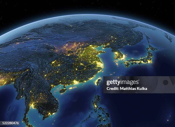 earth at night china / japan - east asia stock pictures, royalty-free photos & images