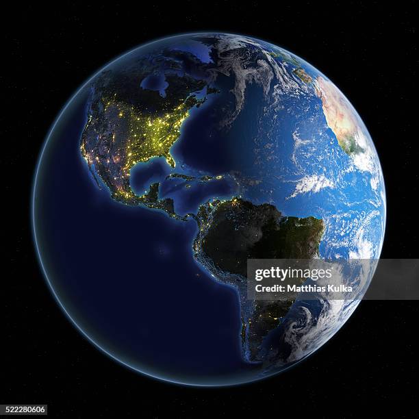 night lights in the western hemisphere - latin america globe stock pictures, royalty-free photos & images