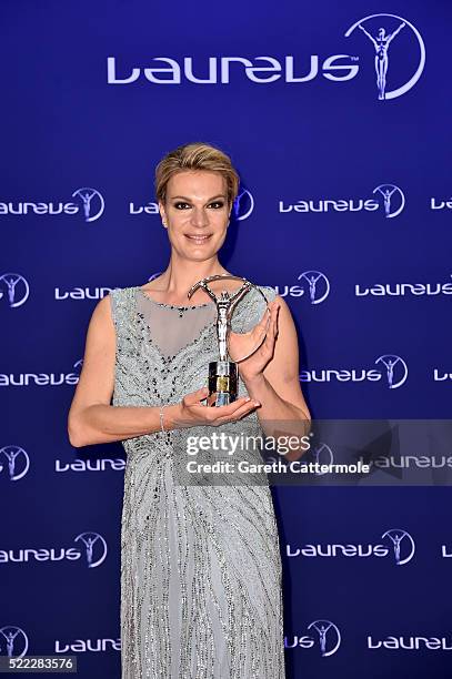 New Laureus Academy Member Maria Hoefl-Riesch attends the 2016 Laureus World Sports Awards at Messe Berlin on April 18, 2016 in Berlin, Germany.