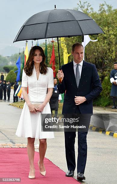 Catherine, Duchess of Cambridge and Prince William, Duke of Cambridge depart Bhutan from Paro Airport on April 16, 2016 in Paro, Bhutan.